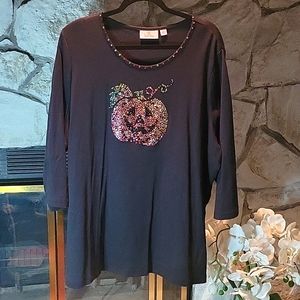 Quacker Factory Sequin Pumpkin Tee Size 2X